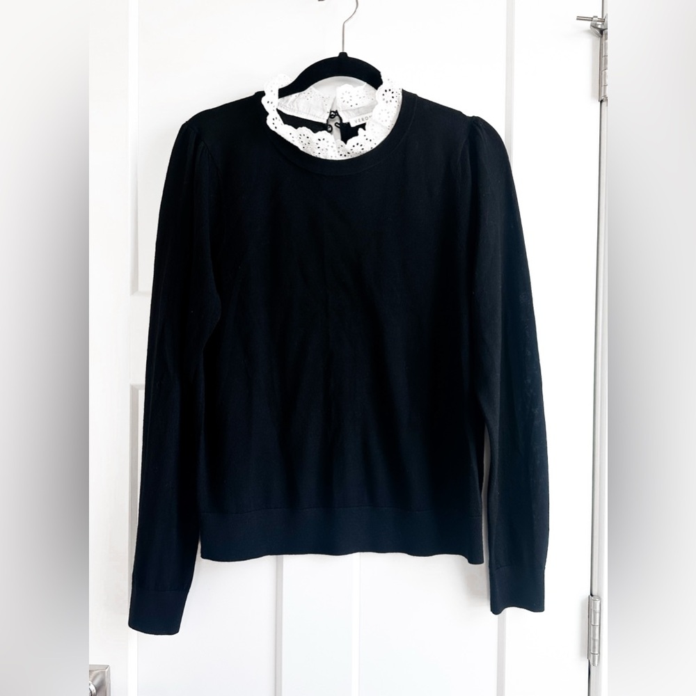 Veronica Beard Levina Sweater Black Women Ruffle Collar Pullover Top Size L - Picture 5 of 11